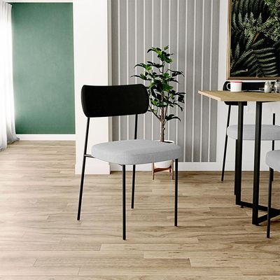Cadeira Decorativa Para Sala De Jantar Melina L02 Couríssimo Preto Linho Cinza - Lyam Decor