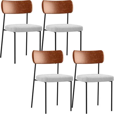 Kit 04 Cadeiras Estofadas Para Sala De Jantar Melina L02 Couríssimo Camel Bouclê Cinza - Lyam Decor