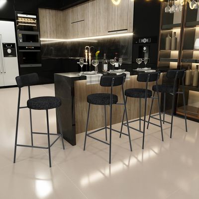 Banqueta Baixa Cozinha E Sala De Jantar Bancada Milão L02 Couríssimo Preto Linho Chumbo - Lyam Decor