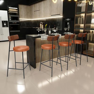 Kit 02 Banquetas Baixa Cozinha Sala Jantar Bancada Milão L02 Couríssimo Marrom Camel - Lyam Decor