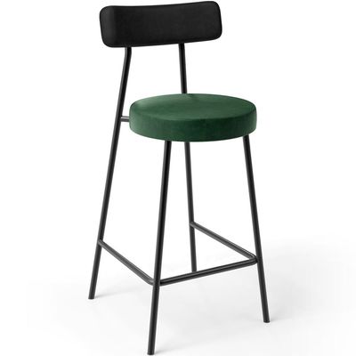 Banqueta Baixa Cozinha Sala Jantar Bancada Milão L02 Couríssimo Preto Facto Verde - Lyam Decor