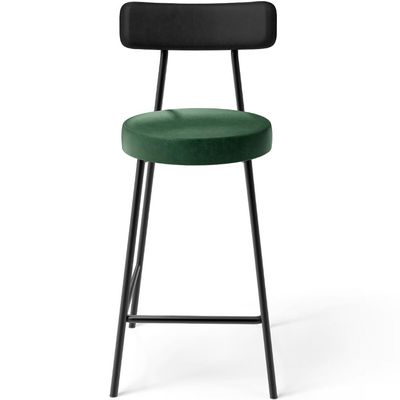 Banqueta Baixa Cozinha Sala Jantar Bancada Milão L02 Couríssimo Preto Facto Verde - Lyam Decor