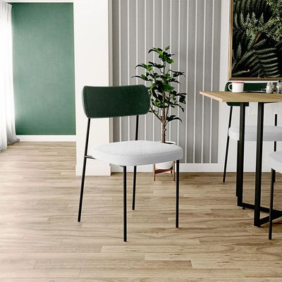 Cadeira Decorativa Estofada Para Sala De Jantar Melina L02 Fcato Verde Musgo Bouclê Cinza - Lyam Decor