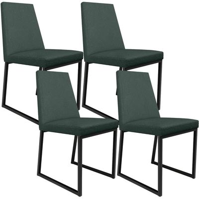 Kit 04 Cadeiras Para Sala Jantar Base Aço Industrial Preto Dafne L02 Linho Verde Musgo - Lyam Decor