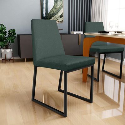 Kit 04 Cadeiras Para Sala Jantar Base Aço Industrial Preto Dafne L02 Linho Verde Musgo - Lyam Decor