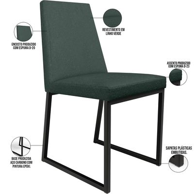 Kit 04 Cadeiras Para Sala Jantar Base Aço Industrial Preto Dafne L02 Linho Verde Musgo - Lyam Decor