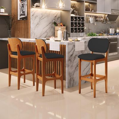 Banqueta Alta Bar Cozinha Sala Jantar Fixa Betta L02 Imbuia Facto Preto - Lyam Decor