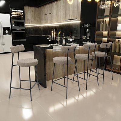 Kit 03 Banquetas Baixa Para Cozinha Sala De Jantar Bar Bancada Milão L02 Bouclê Bege - Lyam Decor