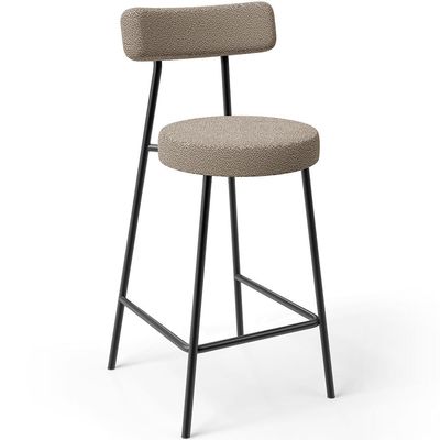 Kit 03 Banquetas Baixa Para Cozinha Sala De Jantar Bar Bancada Milão L02 Bouclê Bege - Lyam Decor