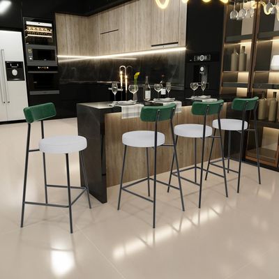 Kit 02 Banquetas Baixa Bar Cozinha E Sala De Jantar Milão L02 Facto Verde Linho Cinza - Lyam Decor