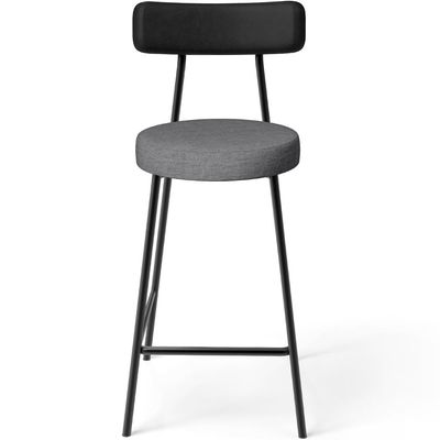 Banqueta Baixa Cozinha Sala Jantar Milão L02 Couríssimo Preto Linho Cinza Escuro - Lyam Decor