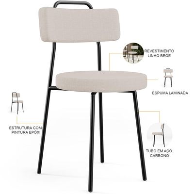 Kit 06 Cadeiras Decorativas Estofada Para Sala De Jantar Barcelona L02 Linho Bege - Lyam Decor
