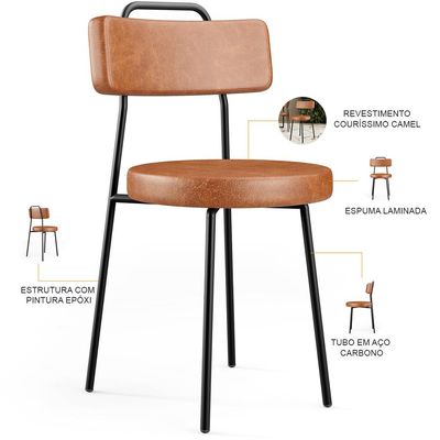 Cadeira Decorativa Estofada Para Sala De Jantar Barcelona L02 Couríssimo Camel - Lyam Decor