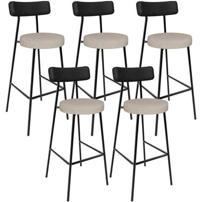 Kit 05 Banquetas Alta Bar Cozinha Sala De Jantar Milão L02 Couríssimo Preto Linho Bege - Lyam Decor