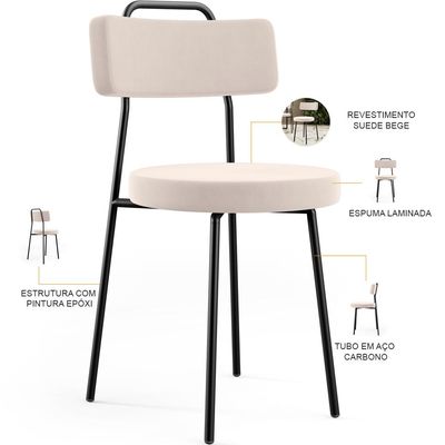 Kit 06 Cadeiras Decorativas Estofada Para Sala De Jantar Barcelona L02 Suede Bege - Lyam Decor