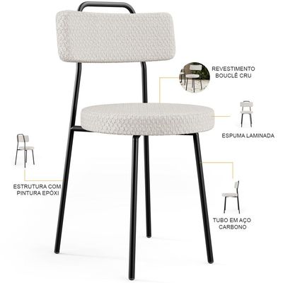 Cadeira Decorativa Estofada Para Sala De Jantar Barcelona L02 Bouclê Cru - Lyam Decor