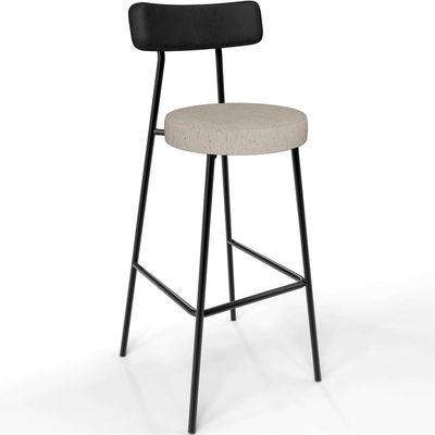 Kit 03 Banquetas Alta Bar Cozinha Sala De Jantar Milão L02 Couríssimo Preto Linho Bege - Lyam Decor