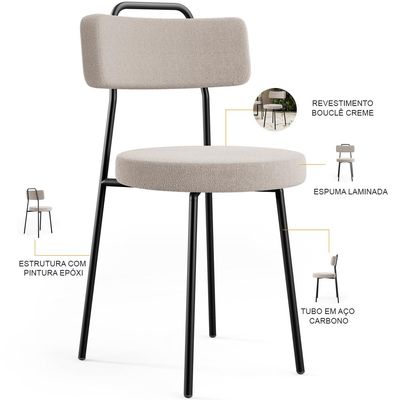Cadeira Decorativa Estofada Para Sala De Jantar Barcelona L02 Bouclê Creme - Lyam Decor