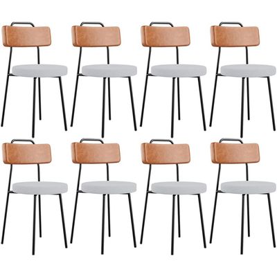 Kit 08 Cadeiras Decorativas Estofada Sala Jantar Barcelona L02 Couríssimo Camel Linho Cinza - Lyam