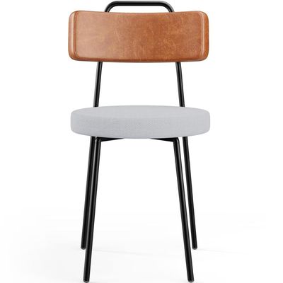 Kit 08 Cadeiras Decorativas Estofada Sala Jantar Barcelona L02 Couríssimo Camel Linho Cinza - Lyam