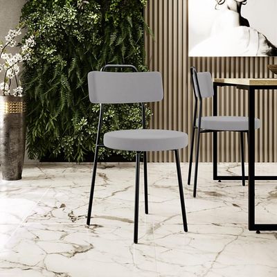 Cadeira Decorativa Estofada Para Sala De Jantar Barcelona L02 Suede Cinza - Lyam Decor