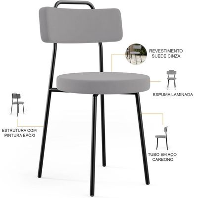 Cadeira Decorativa Estofada Para Sala De Jantar Barcelona L02 Suede Cinza - Lyam Decor