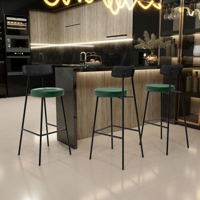 Kit 05 Banquetas Alta Bar Cozinha Sala Jantar Milão L02 Couríssimo Preto Facto Verde - Lyam Decor