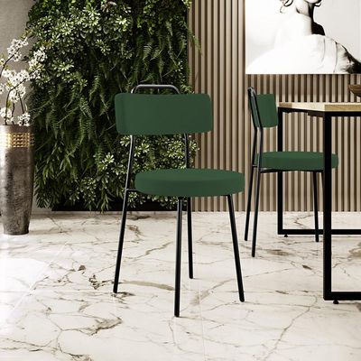 Kit 08 Cadeiras Decorativas Estofada Sala De Jantar Barcelona L02 Suede Verde Musgo - Lyam Decor
