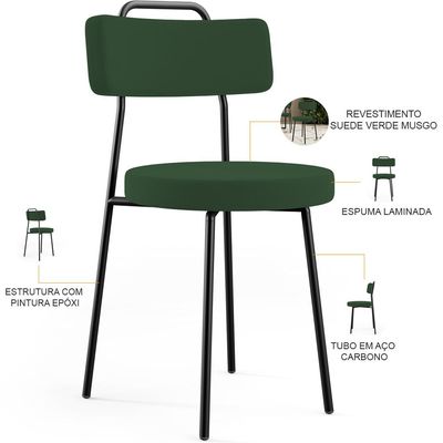 Kit 08 Cadeiras Decorativas Estofada Sala De Jantar Barcelona L02 Suede Verde Musgo - Lyam Decor