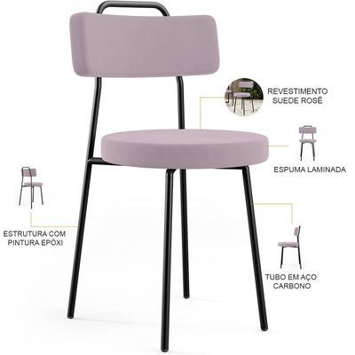 Cadeira Decorativa Estofada Para Sala De Jantar Barcelona L02 Suede Rosê - Lyam Decor