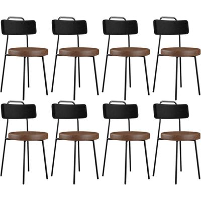 Kit 08 Cadeiras Decorativas Estofada Para Sala Jantar Barcelona L02 Couríssimo Preto Marrom - Lyam