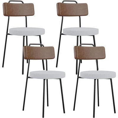 Kit 04 Cadeiras Estofada Para Sala De Jantar Barcelona L02 Couríssimo Marrom Linho Cinza - Lyam