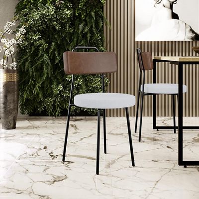 Kit 04 Cadeiras Estofada Para Sala De Jantar Barcelona L02 Couríssimo Marrom Linho Cinza - Lyam