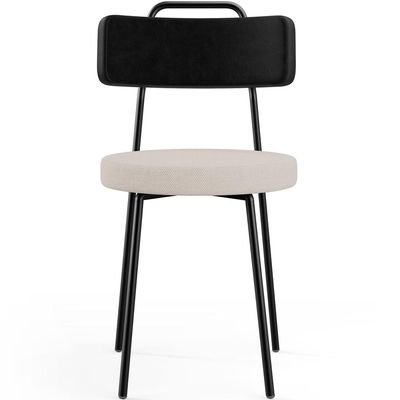 Cadeira Decorativa Estofada Para Sala De Jantar Barcelona L02 Couríssimo Preto Linho Bege - Lyam
