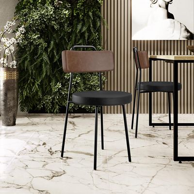 Cadeira Decorativa Estofada Para Sala De Jantar Barcelona L02 Couríssimo Marrom Preto - Lyam