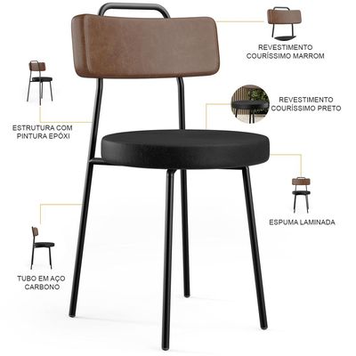 Cadeira Decorativa Estofada Para Sala De Jantar Barcelona L02 Couríssimo Marrom Preto - Lyam