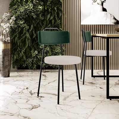 Cadeira Decorativa Estofada Para Sala de Jantar Barcelona L02 Facto Verde Musgo Linho Bege - Lyam