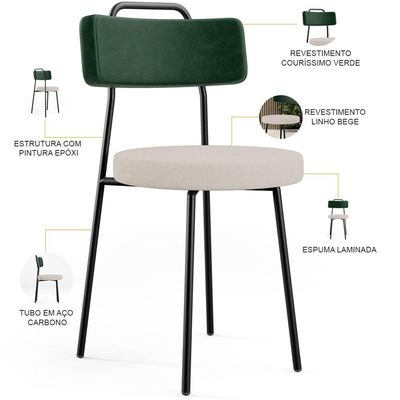 Cadeira Decorativa Estofada Para Sala de Jantar Barcelona L02 Facto Verde Musgo Linho Bege - Lyam