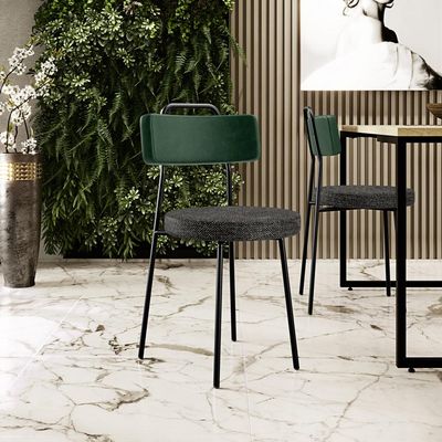 Cadeira Decorativa Estofada Para Sala de Jantar Barcelona L02 Facto Verde Musgo Linho Chumbo - Lyam