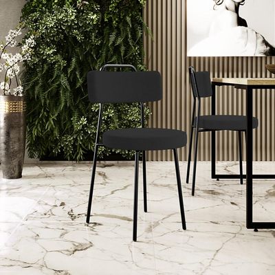 Cadeira Decorativa Estofada Para Sala De Jantar Barcelona L02 Bouclê Preto - Lyam Decor