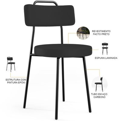 Cadeira Decorativa Estofada Para Sala De Jantar Barcelona L02 Facto Preto - Lyam Decor