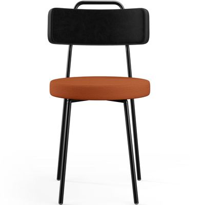 Cadeira Decorativa Estofada Para Sala Jantar Barcelona L02 Couríssimo Preto Tecido Terracota - Lyam
