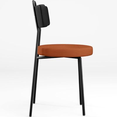 Cadeira Decorativa Estofada Para Sala Jantar Barcelona L02 Couríssimo Preto Tecido Terracota - Lyam