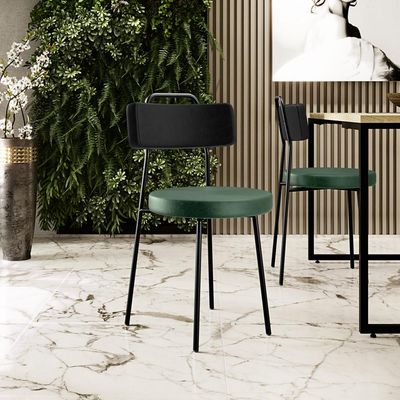 Cadeira Decorativa Estofada Sala Jantar Barcelona L02 Couríssimo Preto Facto Verde Musgo - Lyam