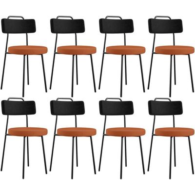 Kit 08 Cadeiras Estofada Para Sala De Jantar Barcelona L02 Couríssimo Preto Tecido Terracota - Lyam