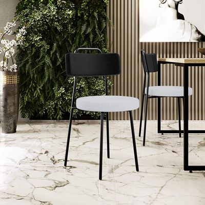Cadeira Decorativa Estofada Para Sala De Jantar Barcelona L02 Couríssimo Preto Linho Cinza - Lyam
