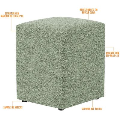 Kit 02 Puffs Quadrado Decorativo Sala De Estar L02 Bouclê Oliva - Lyam Decor