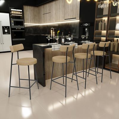 Kit 03 Banquetas Baixa Para Cozinha Sala De Jantar Bancada Milão L02 Linho Bege Escuro - Lyam Decor