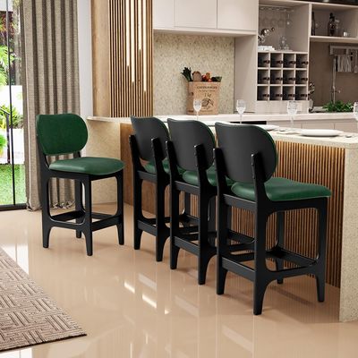 Banqueta Baixa Bar Cozinha E Sala De Jantar Fixa Betta L02 Preto Facto Verde Musgo - Lyam Decor