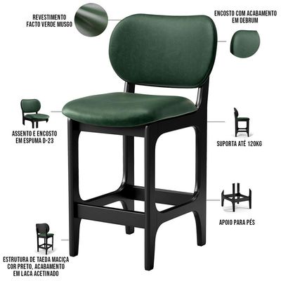 Banqueta Baixa Bar Cozinha E Sala De Jantar Fixa Betta L02 Preto Facto Verde Musgo - Lyam Decor
